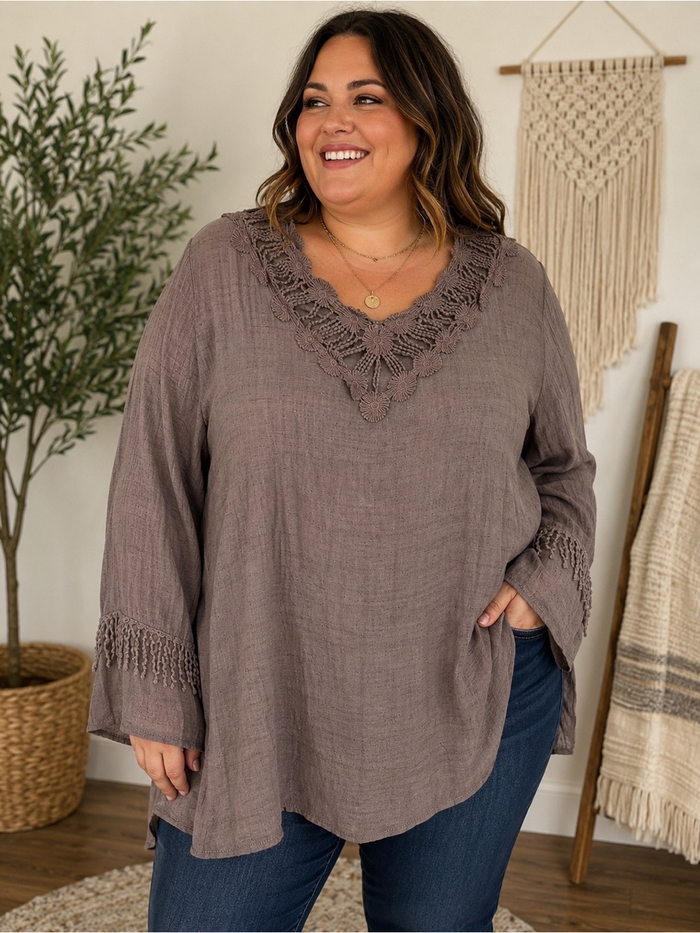 Oh Gussie Embroidered Boho Tunic – 3XL Taupe